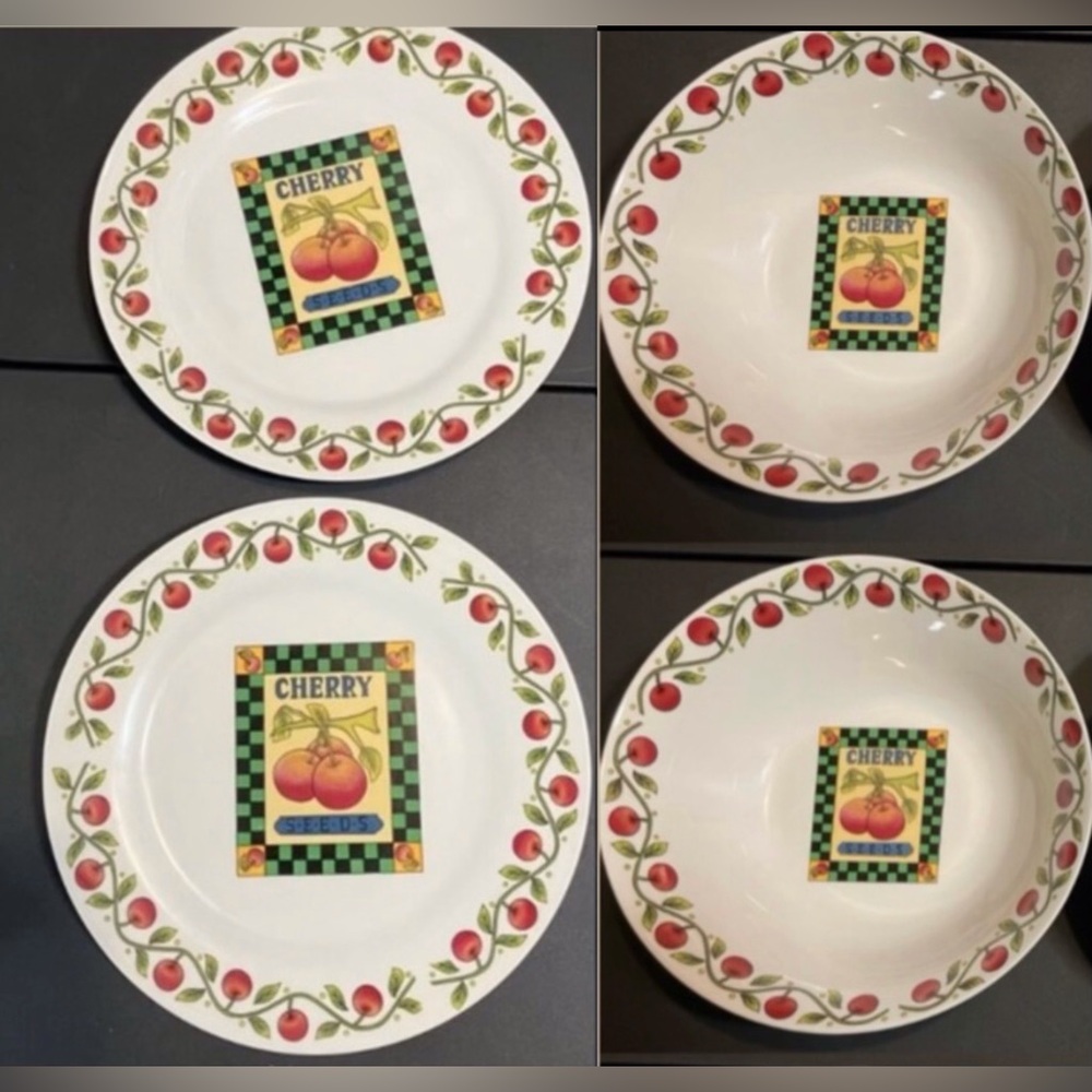 Chef's Classics Decorative Ceramic Cherry Serving Dinner Plate & Pasta Bowl